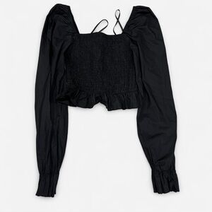 Missguided Black Long Sleeve Ruffle Blouse
